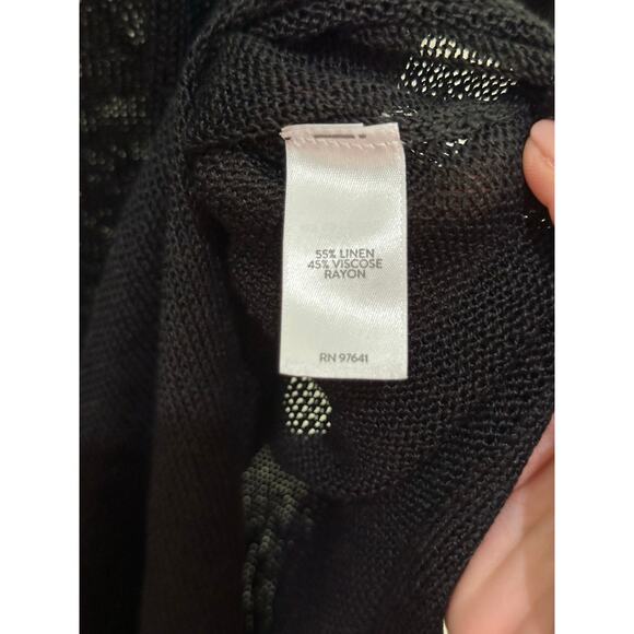 NWT J.Jill Women's Black Linen Button Front longline Cardigan Sweater Size Large - Picture 4 of 6